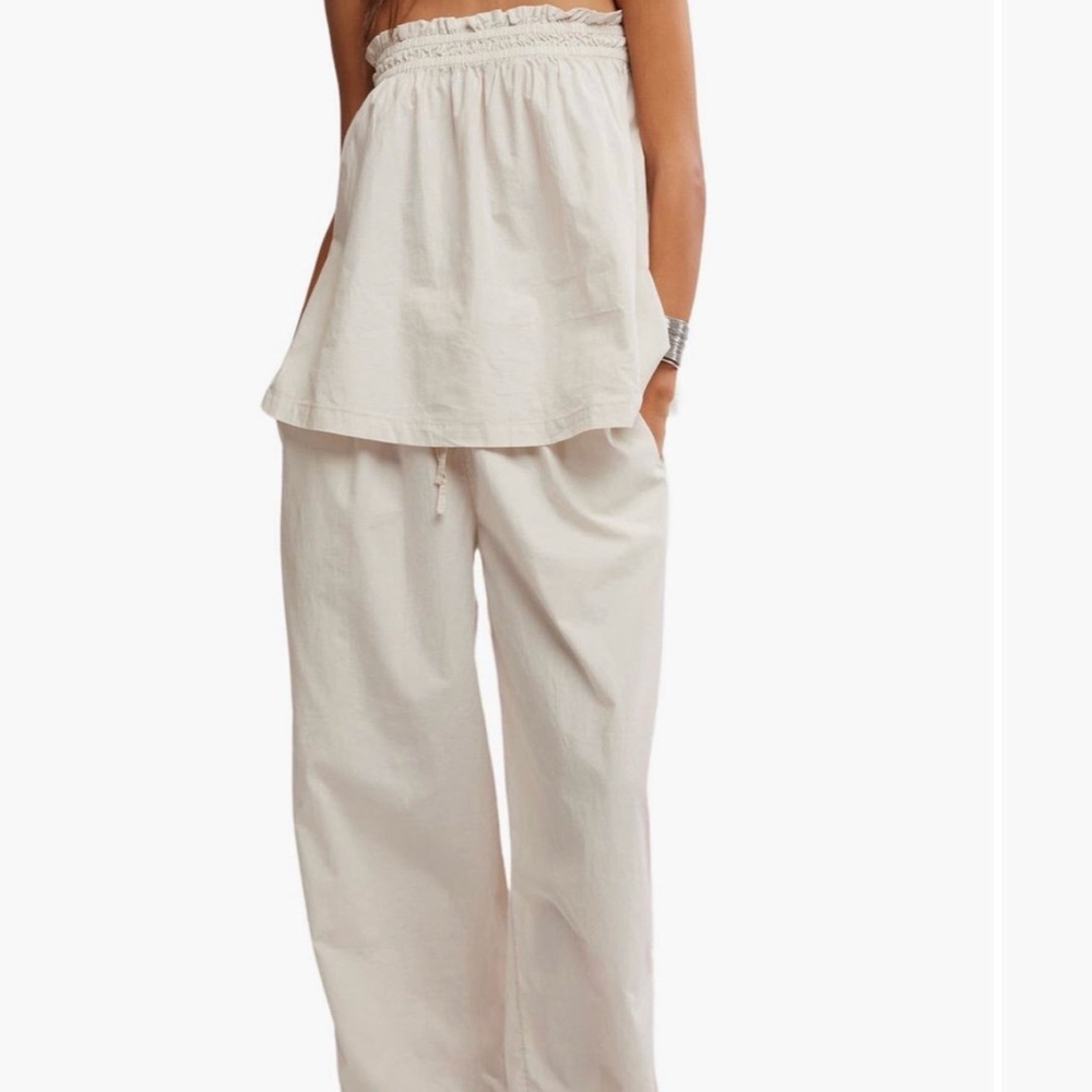 Free People Wide Leg Linen Pants in Ivory